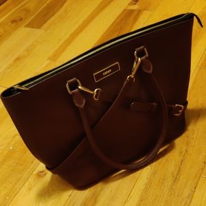 Burgundy DKNY Leather Tote Bag with Gold Detail
